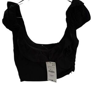 Zara Black Ruffled Crop Top